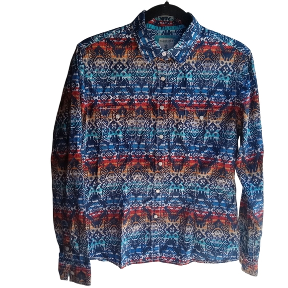 Panhandle Rough Stock Women's Pearl Snap Buttons Multicolor Patterned Sz Small - Picture 1 of 8